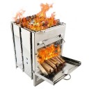 Puukäyttöinen retkikeitin 15 x 15 x 21 cm Kokoontaitettava ruostumattomasta teräksestä valmistettu keitin mini-grillillä Ulkoilmakäyttöön retkeilyyn säilytyspussilla 5
