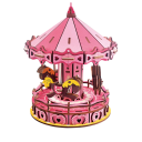 Puzzle 3D din lemn Carusel pentru copii roz 14,5 x 14,5 x 17,8 cm 177 piese Model tăiat cu laser din lemn cu instrucțiuni 3D imprimate Decor 1