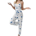 Pyjama femme avec débardeur et pantalons longs Ensemble uni avec motif de cœurs en polyester et spandex Modèle d'été confortable et élastique 7