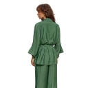 Pyjama femme avec t-shirt de peignoir à nouer et pantalons Ensemble vert en coton et nylon à manches longues pour confort et élégance 5
