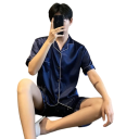 Pyjama pour hommes set t-shirt et shorts Fermeture à boutons Poche Col Uni Matériau confortable Polyester élasthanne 6