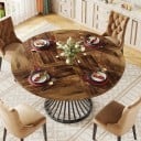 Pyöreä ruokapöytä 75 x 120 x 59 cm 120 cm halkaisijaltaan puukuosisella pinnalla Musta keskijalusta kaarevista tangoista Ruskea viimeistely 7