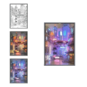 Quadro LED para parede 31 x 22 cm Cidade Noturna Decoração luminosa para parede 3 modos de luz Pintura LED para quarto sala de estar 3