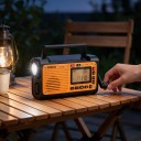 Radio de emergencia 4,1 x 14,5 x 7,8 cm con manivela, panel solar y linterna FM AM SW y WB con Bluetooth y carga de teléfono naranja y negro 3