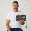 Radio stereo portabil 8 x 3,5 x 14 cm cu benzi FM, AM și SW, cu player MP3 și Bluetooth și baterie reîncărcabilă prin USB, de culoare neagră 3