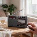 Radio stéréo portable 8 x 3,5 x 14 cm avec bandes FM AM et SW, lecteur MP3, Bluetooth et batterie rechargeable via USB en noir 5