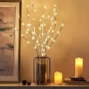 Rama de abedul blanco con luces LED 2 pilas AA Decoración para interiores y exteriores 20 diodos LED 72 cm 2