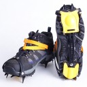 Ramponi per scarpe 10 punte 1 paio Taglia regolabile EU 30–50 Acciaio al manganese Cinghie in nylon Nero Con borsa Per ghiaccio neve e escursionismo 3