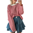 Randig, överdimensionerad långärmad T-shirt Modern, lös passform Avslappnad streetwear-topp Bekväm att bära för vardagsbruk 3