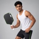 Raquete de pickleball com estrutura cinética de 5.ª geração Núcleo de 16 mm Amortecimento de impactos Preto com borda verde Para treino e jogos 6