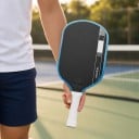 Raquete de pickleball em fibra de carbono com estrutura cinética Armazenamento de energia e transferência de força Espessura 16 mm Preta com borda 6