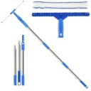 Raschia vetri 3 in 1 con asta telescopica 135 cm telaio a T 38 × 17 cm blu per la pulizia dei vetri del bagno e della doccia 1