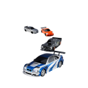 RC driftauto 1:43 blauw met zilveren strepen 2.4G 4WD 3,7 V 200mAh 20 m bereik 30 min rijden USB-C opladen proportionele besturing kegels 4