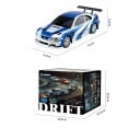 RC driftbil 1:43 blå med silverränder 2.4G 4WD 3,7 V 200mAh 20 m räckvidd 30 min körtid USB-C laddning proportionell kontroll koner 6