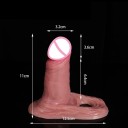 Realistický silikonový návlek na penis 11 cm s dlouhými varlaty 12,5 cm a otvorem na protažení varlat, žilkováním a tělovým odstínem, diskrétní balení 2