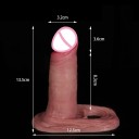 Realistický silikónový návlek na penis 13,5 cm s dlhými semenníkmi 12,5 cm a otvorom na pretiahnutie semenníkov, žilkovaním a telovým odtieňom, diskrétne balenie 2