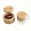 Recipient pentru condimente cu capac și linguriță 9 x 7 cm recipient din lemn de culoare bej deschis pentru sare și condimente pentru utilizare 3