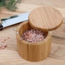 Recipiente de bambú para sal y especias con tapa giratoria Recipiente de almacenamiento redondo para alimentos 9 x 7 cm Accesorio práctico 1
