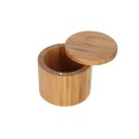 Recipiente de bambú para sal y especias con tapa giratoria Recipiente de almacenamiento redondo para alimentos 9 x 7 cm Accesorio práctico 2