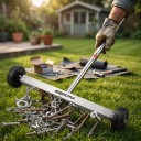 Recogedor magnético de clavos y tornillos 42,5 cm con ruedas Mango telescópico de 39 a 98 cm Acero inoxidable Plato magnético Para el taller 3