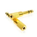 Reducție jack 6,35 mm masculin la 3,5 mm jack feminin pentru conectarea căștilor și cablurilor Adaptor stereo de culoare aurie cu capăt striat 3