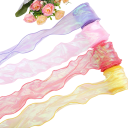 Reflecterend regenbooglint met golvende rand 4 cm x 9 m Glanzend decoratief lint voor cadeaus Decoratief lint voor verpakkingen Kerstdecoratie Handwerk 3