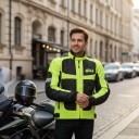 Reflexiós motoros dzseki Unisex Állógallér és cipzáras zsebek Állítható ujjak és derék Poliészter és nylon Neon sárga és fekete Robogóra 9