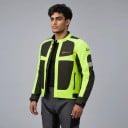 Reflexjacke für Motorräder Unisex Stehkragen und Reißverschlusstaschen Verstellbare Ärmel und Taille Polyester und Nylon Neon-Gelb und Schwarz 3