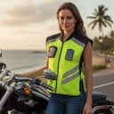Reflexweste für Motorräder ohne Ärmel Reflexstreifen und durchgehender Reißverschluss Polyester Neon-Gelb mit schwarzen Teilen Motorradbekleidung 9