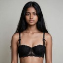 Reggiseno balconette in pizzo con effetto push-up e spalline divise con fiocchi e motivo floreale con bordo ondulato 2