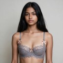 Reggiseno balconette in pizzo per donna con coppe modellate e fiocchi decorativi con motivo floreale e spalline regolabili 2