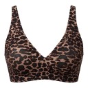 Reggiseno da donna senza cuciture senza ferretto con classico motivo leopardato e profondo scollo a V con spalline larghe in colore marrone e nero 1