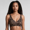 Reggiseno da donna senza cuciture senza ferretto con classico motivo leopardato e profondo scollo a V con spalline larghe in colore marrone e nero 3