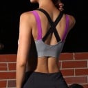 Reggiseno sportivo da donna per fitness e allenamento Spalline doppie a contrasto con incrocio sulla schiena Orlo largo sotto il seno Cotone 8