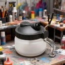 Reinigungsset für Airbrush mit Halter und Filter Glasbehälter 304 ml Schwarzer Deckel Für Gravity- und Seitenairbrush Modellbau und Werkstatt 2