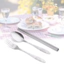 Reisset van roestvrijstalen bestek in ritszak Lepel en vork met eetstokjes Decoratieve handgrepen Voor eten buiten in de natuur 1