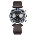 Relógio de Homem Cronógrafo com Tacómetro à Prova de Água 100 m Caixa 38 mm Aço Inoxidável 316L Vidro Mineral Bracelete de Couro 9
