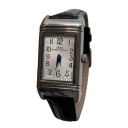 Relógio retro de senhora de luxo com caixa retangular deslizante 21 x 36 mm Movimento Quartz Caixa prateada e bracelete de couro preto 6