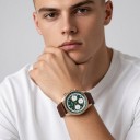 Relógios mecânicos de luxo para homem Cronógrafo com corda manual Bracelete de couro Caixa de 38 mm Vidro de safira Aço inoxidável 316L Fundo 2