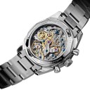 Relógios mecânicos de luxo para homem Cronógrafo com corda manual Tampa transparente Caixa 38 mm Vidro de safira Aço inoxidável 316L Bracelete 6