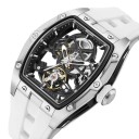 Relógios mecânicos de luxo para homem Skeleton com mecanismo visível Caixa tonneau 42 x 53 mm À prova de água 3 ATM Bracelete de silicone 10