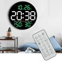 Reloj de pared LED de 25,5 cm con temperatura, humedad, semana y fecha, pantalla de espejo, control remoto, temporizador, atenuación 5