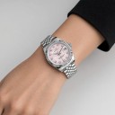 Relojes de lujo para dama con piedras en la esfera Ventana con fecha Luneta estriada Pulsera de eslabones plateada Resistente al agua 5 ATM 8
