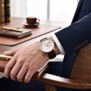 Relojes de lujo para hombre con fecha a manecillas Resistente al agua 100 m Caja de 40 mm Acero inoxidable Correa de cuero auténtico 7
