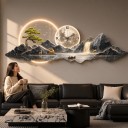 Relojes de pared con luz LED 100 x 35 cm Montañas con árbol y lago Luz blanca cálida Decoración moderna para la pared 5