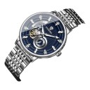 Relojes mecánicos de lujo para hombre con esfera abierta, índices con piedras, caja de 42 mm, acero inoxidable, pulsera plateada, resistente 7