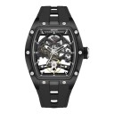 Relojes mecánicos de lujo para hombre Skeleton con mecanismo visible Caja tonneau 42 x 53 mm Resistente al agua 3 ATM Correa de silicona 14