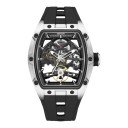 Relojes mecánicos de lujo para hombre Skeleton con mecanismo visible Caja tonneau 42 x 53 mm Resistente al agua 3 ATM Correa de silicona 12