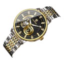 Relojes mecánicos de lujo para hombres con vista al mecanismo Manecillas luminosas Caja de 42 mm Acero inoxidable Pulsera plateada-dorada 9