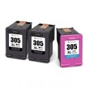 Repasované atramentové kazety HP 305XL Sada 3 ks 2x Čierna 20 ml a 1x Trojfarebná 18 ml Pre tlačiarne HP DeskJet 2700 2710 2720 2721 4110 1